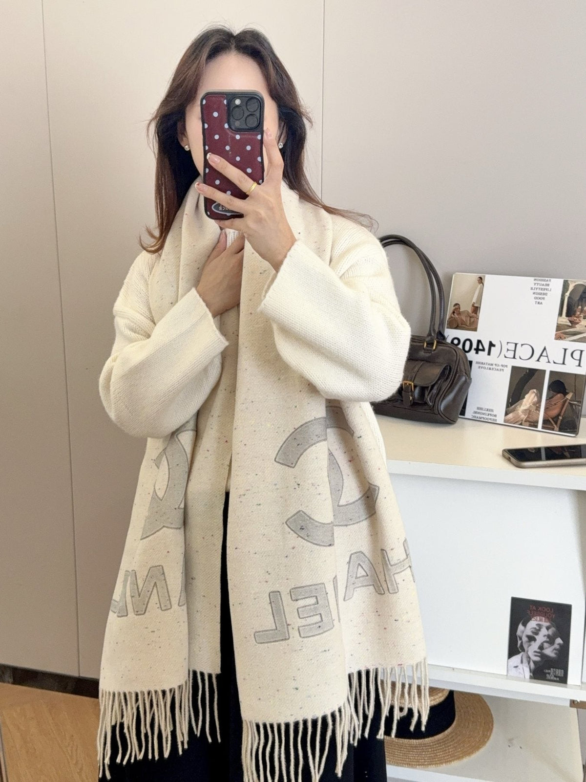 Chanel Graphic Fringed Scarf — model